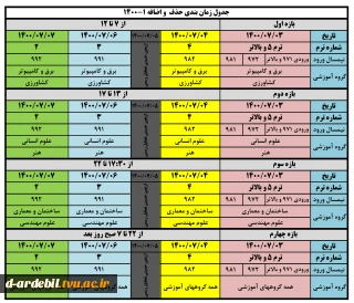 جدول زمانبندی حذف و اضافه نیمسال اول ۱۴۰۰