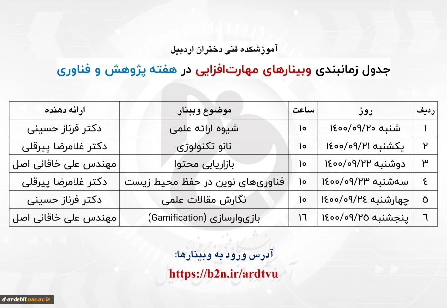 اعلام وبینارهای مهارت افزایی هفته پژوهش و فناوری آموزشکده 8